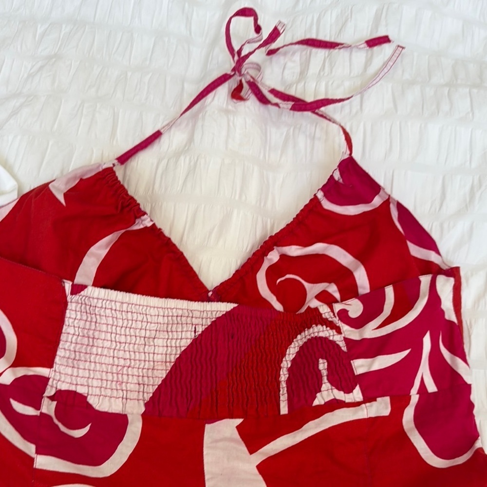 H&M 100 % Cotton Pink Orange Halter Sundress Size 14 - Picture 9 of 11